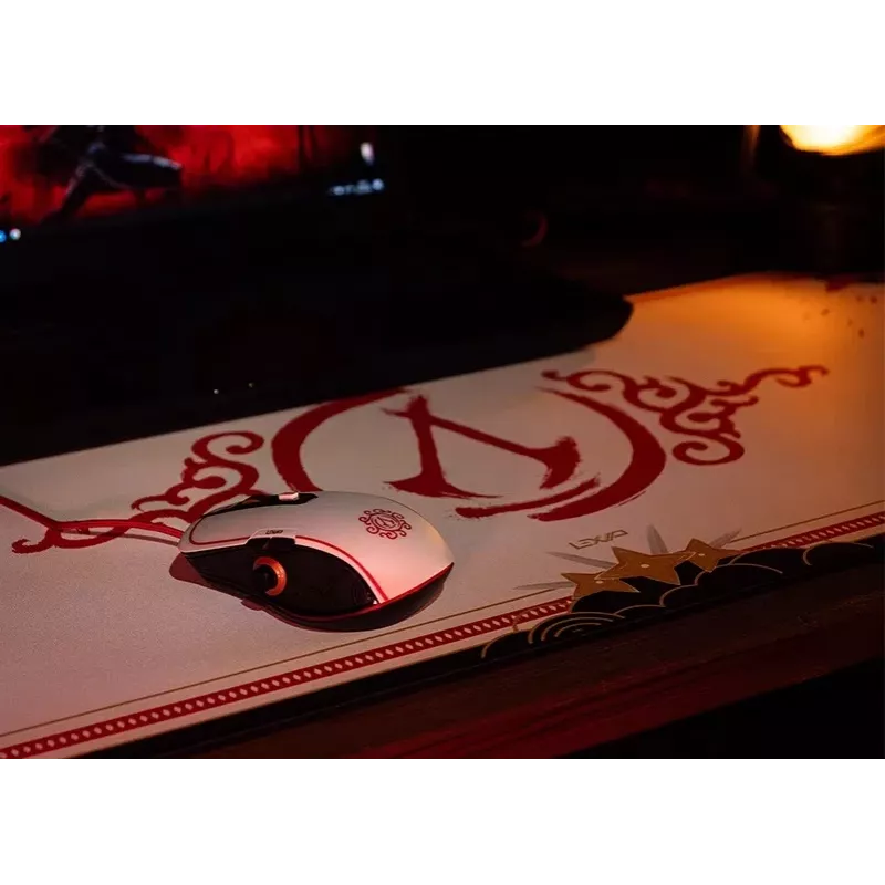 Lexip X Ubisoft - Assassin's Creed - Shadows mouse, per destrimani, ottico, USB Type-A, 12000 DPI, nero, oro, rosso, bianco