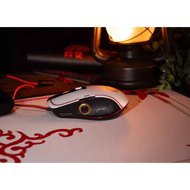 Lexip X Ubisoft - Assassin's Creed - Shadows mouse, per destrimani, ottico, USB Type-A, 12000 DPI, nero, oro, rosso, bianco