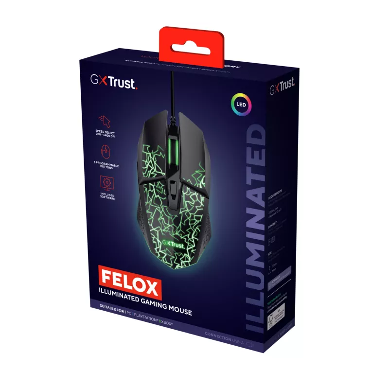 Mouse gaming Trust GXT 113 Felox per destrimani USB Type-A ottico 6400 DPI