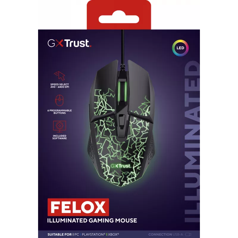Mouse gaming Trust GXT 113 Felox per destrimani USB Type-A ottico 6400 DPI