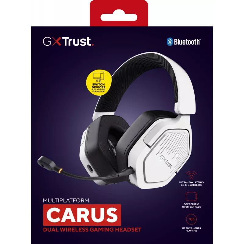 Cuffie Trust GXT 493W Carus con filo e senza fili archetto, casco gaming USB Type-C / USB Type-A Bluetooth bianco