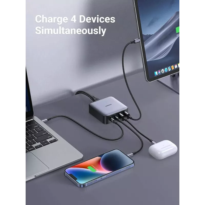 Ugreen Nexode caricabatterie rapido da scrivania 65 W, 2x USB-A + 2x USB-C (90747)