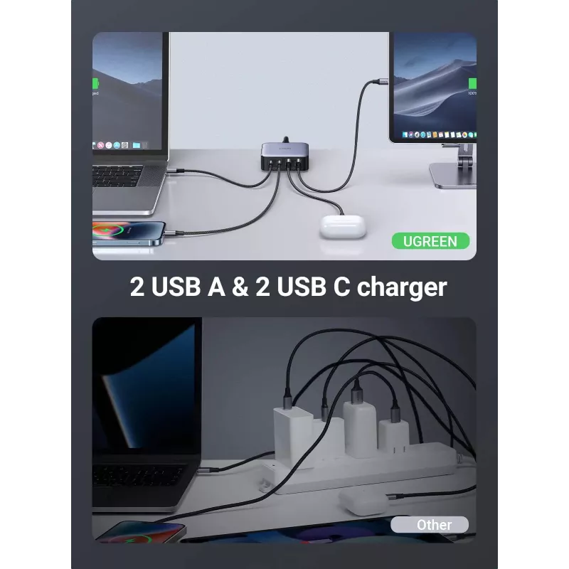 Ugreen Nexode caricabatterie rapido da scrivania 65 W, 2x USB-A + 2x USB-C (90747)