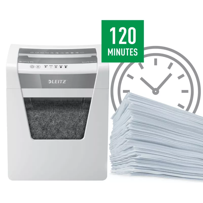 Leitz IQ Office distruggidocumenti Security P5, microtaglio, 22,3 cm, 2 x 15 mm, 23 l, 250 fogli, 55 dB