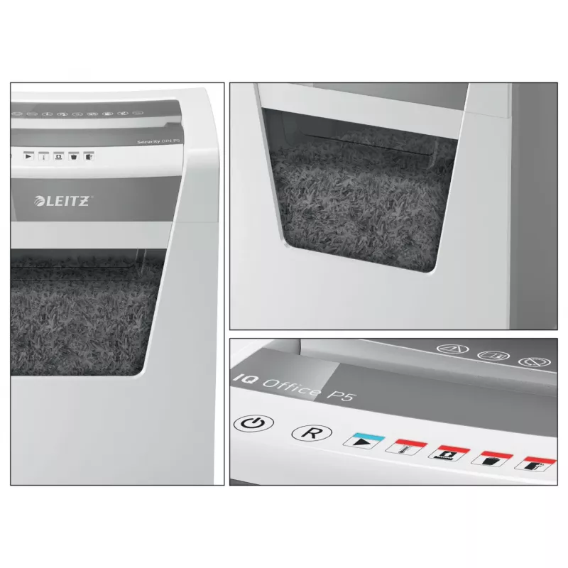 Leitz IQ Office distruggidocumenti Security P5, microtaglio, 22,3 cm, 2 x 15 mm, 23 l, 250 fogli, 55 dB