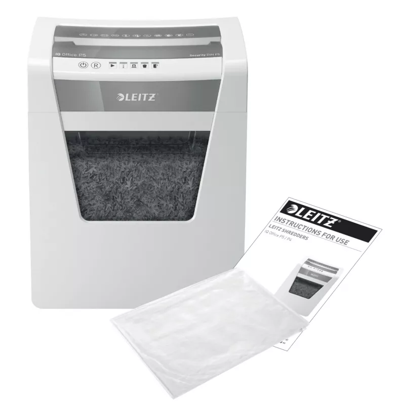 Leitz IQ Office distruggidocumenti Security P5, microtaglio, 22,3 cm, 2 x 15 mm, 23 l, 250 fogli, 55 dB