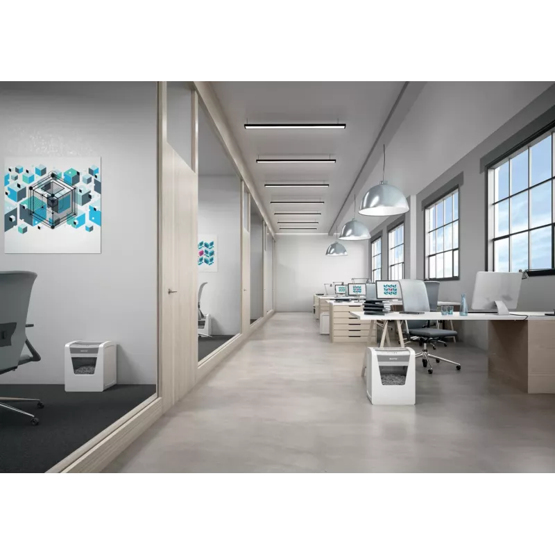 Leitz IQ Office distruggidocumenti Security P5, microtaglio, 22,3 cm, 2 x 15 mm, 23 l, 250 fogli, 55 dB