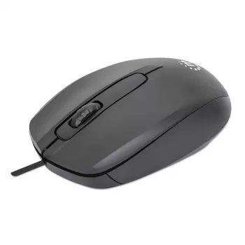Mouse USB con cavo Manhattan Comfort II, nero, 1000dpi, USB-A, ottico, per entrambe le mani, portatile/compatto, tre tasti con rotella di scorrimento, tre anni di garanzia