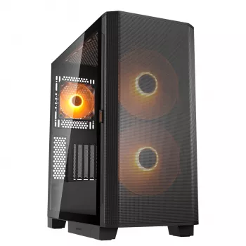 Case PC midi tower Cougar Airface FLO ARGB, nero — supporta 2x 180 mm frontali, 1x 120 mm posteriori, unità 2,5/3,5 pollici, 240×480×509 mm