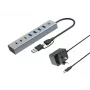 Conceptronic HUBBIES20GP hub USB 3.0 7 porte con alimentatore, 5Gbps, USB-C x 3, USB-A x 4
