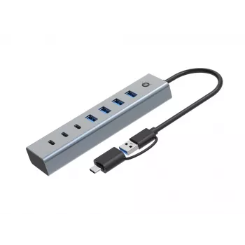 Conceptronic HUBBIES20GP hub USB 3.0 7 porte con alimentatore, 5Gbps, USB-C x 3, USB-A x 4