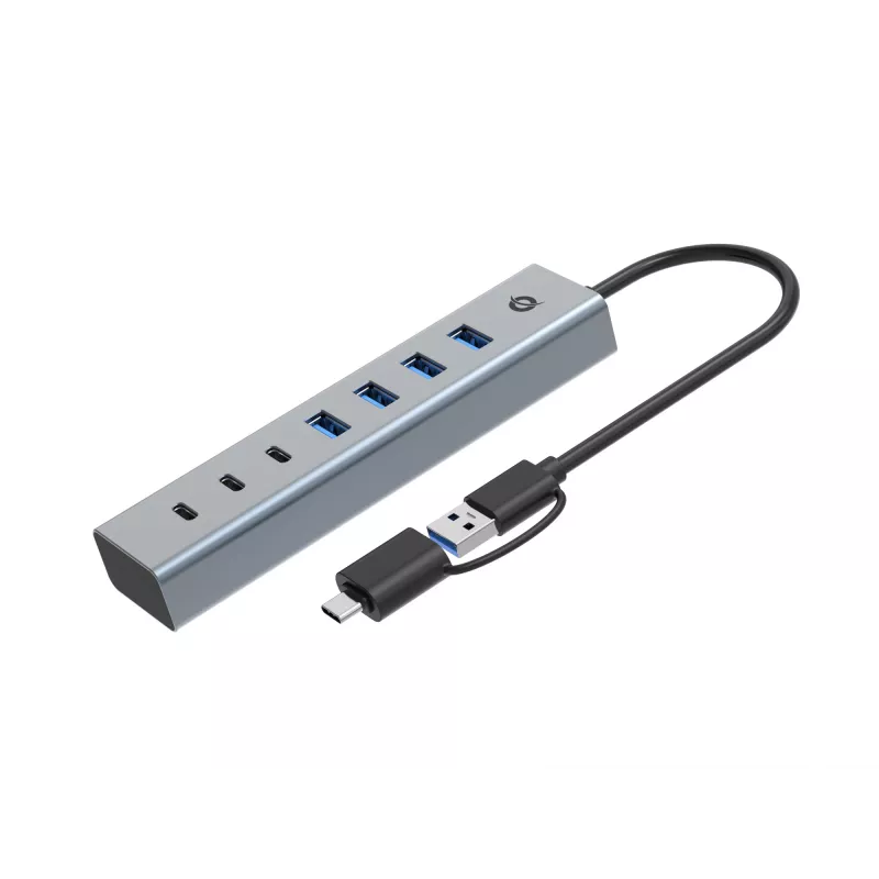 Conceptronic HUBBIES20GP hub USB 3.0 7 porte con alimentatore, 5Gbps, USB-C x 3, USB-A x 4