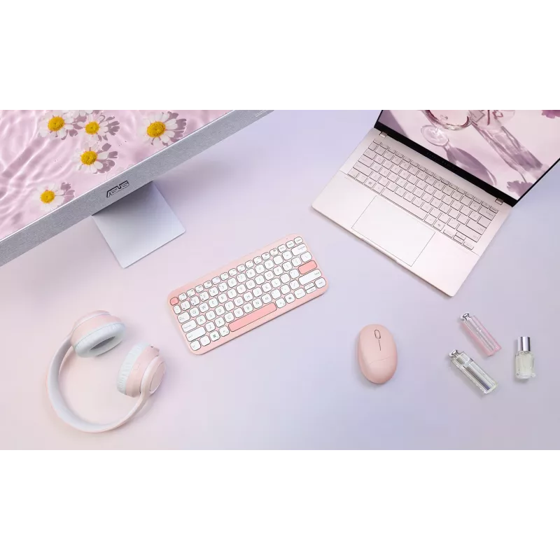Tastiera Bluetooth ASUS Marshmallow KW100 75% — QWERTZ tedesco, switch a forbice, rosa