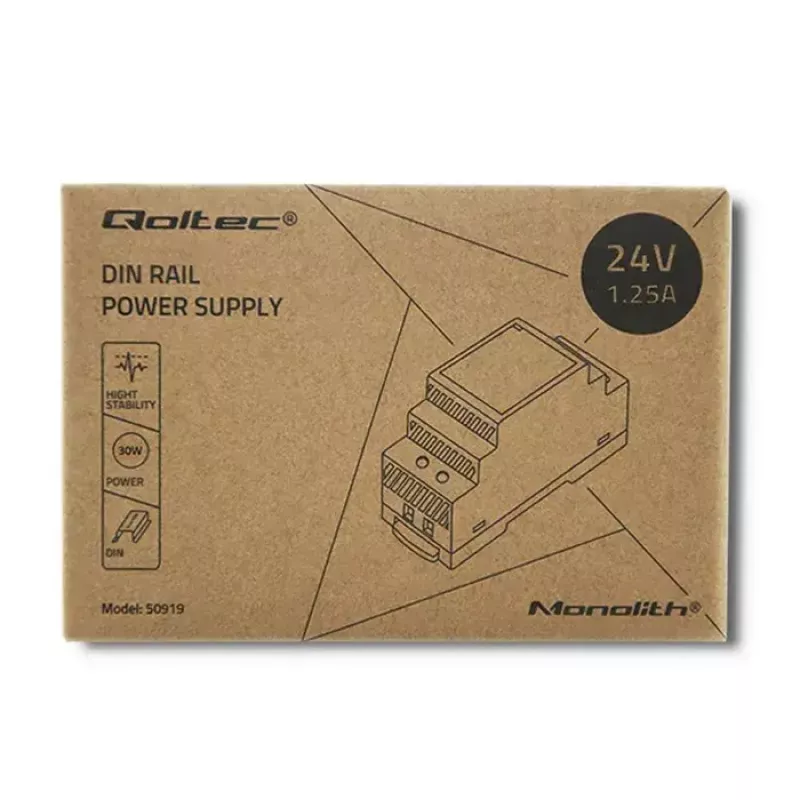 Alimentatore per guida DIN QOLTEC 30W 24V 1,25A grigio