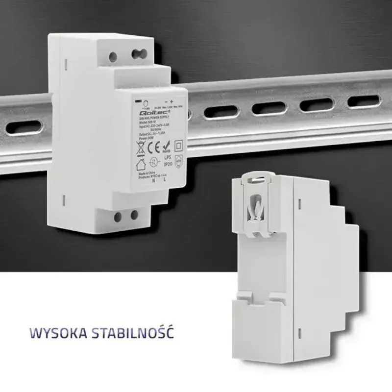 Alimentatore per guida DIN QOLTEC 30W 24V 1,25A grigio