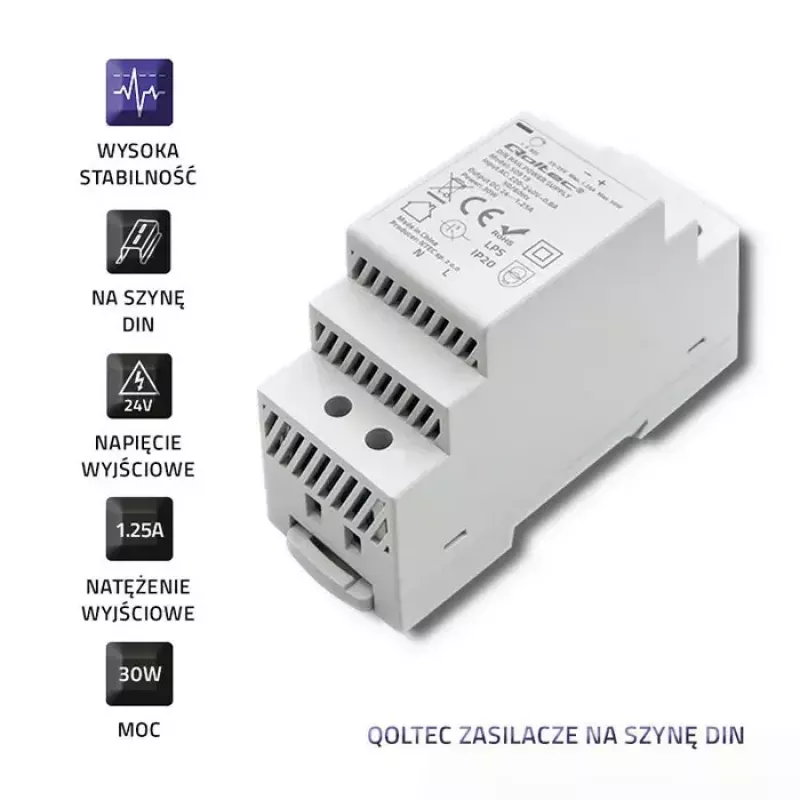 Alimentatore per guida DIN QOLTEC 50920, monofase, per impianti industriali