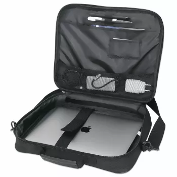 Manhattan Cambridge borsa per laptop 14,1 pollici, design clamshell, nero, KOSTENGÜNSTIG, scomparto accessori, scomparto documenti sul retro, tracolla (rimovibile), equivalente a Targus CN313/CN414EU, borsa per notebook, tre anni di garanzia