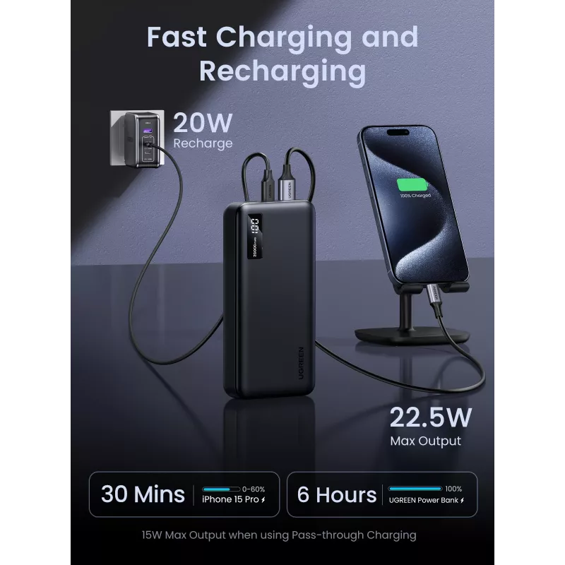 Ugreen 25683 powerbank 20000 mAh nero