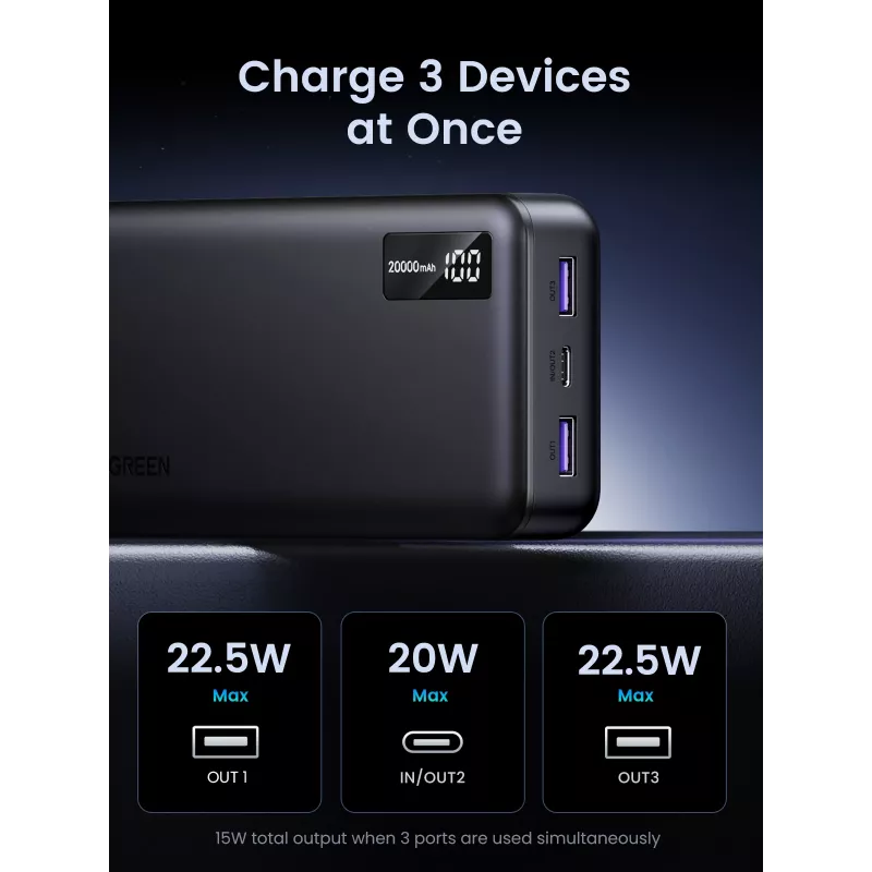 Ugreen 25683 powerbank 20000 mAh nero