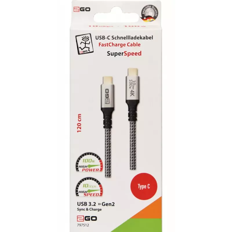 Cavo USB 2GO 797512 USB 3.2 Gen 2 1,2 m USB C nero argento