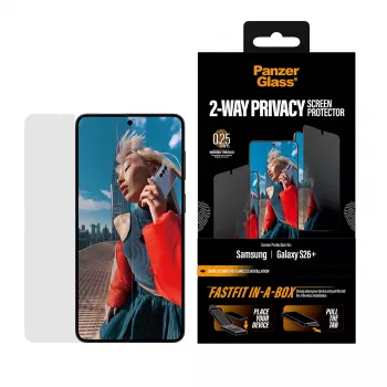 Pellicola protettiva per display PanzerGlass privacy a 2 vie per Samsung New Galaxy S 2026 Plus — pellicola PET ultra-wide con FASTFIT