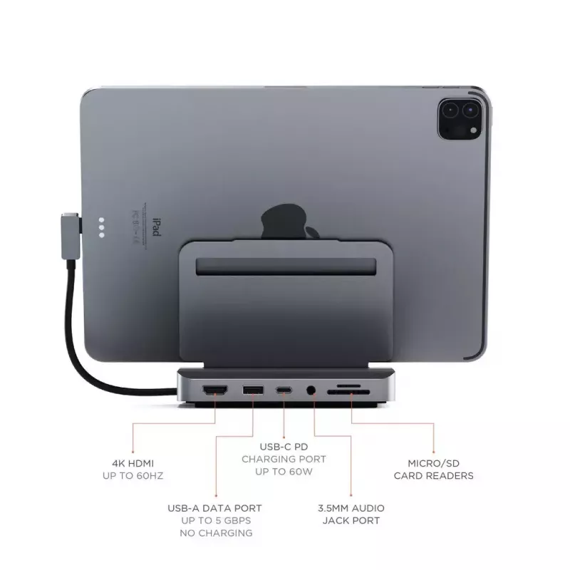 Dock per laptop Satechi ST-TCSHIPM USB-C (USB 3.2 Gen 1) con HDMI, SD/MicroSD, 60W PD, grigio