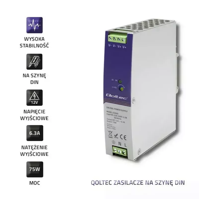Alimentatore industriale per guida DIN QOLTEC 50905