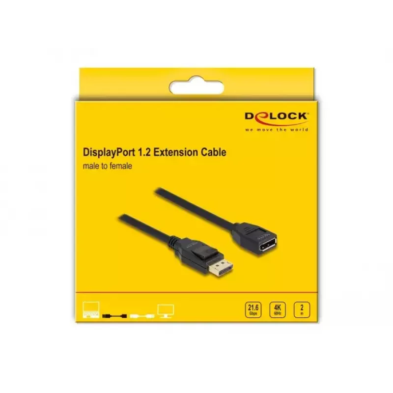 Cavo prolunga DisplayPort 1.2 DeLOCK 4K 60 Hz 2 m