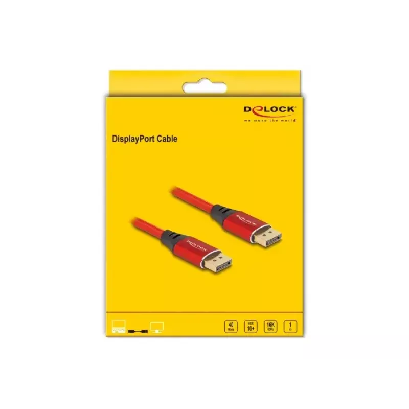 Cavo DisplayPort DeLOCK 16K 60 Hz 1 m rosso metallo