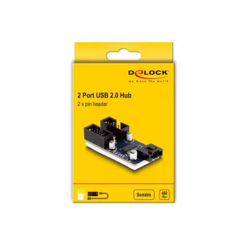 DeLOCK hub USB 2.0 con pin header 2 porte nero blu
