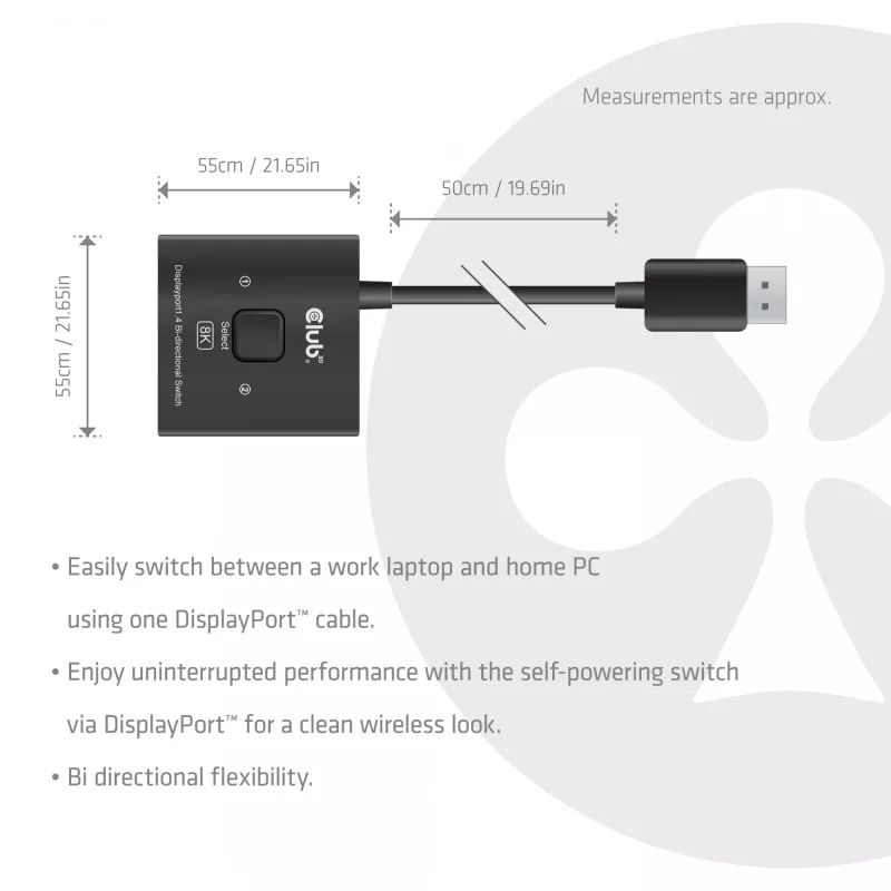 Switch DisplayPort 2 in 1 bidirezionale CLUB3D CSV-1009 — 2 uscite DisplayPort, 8K@60Hz, nero