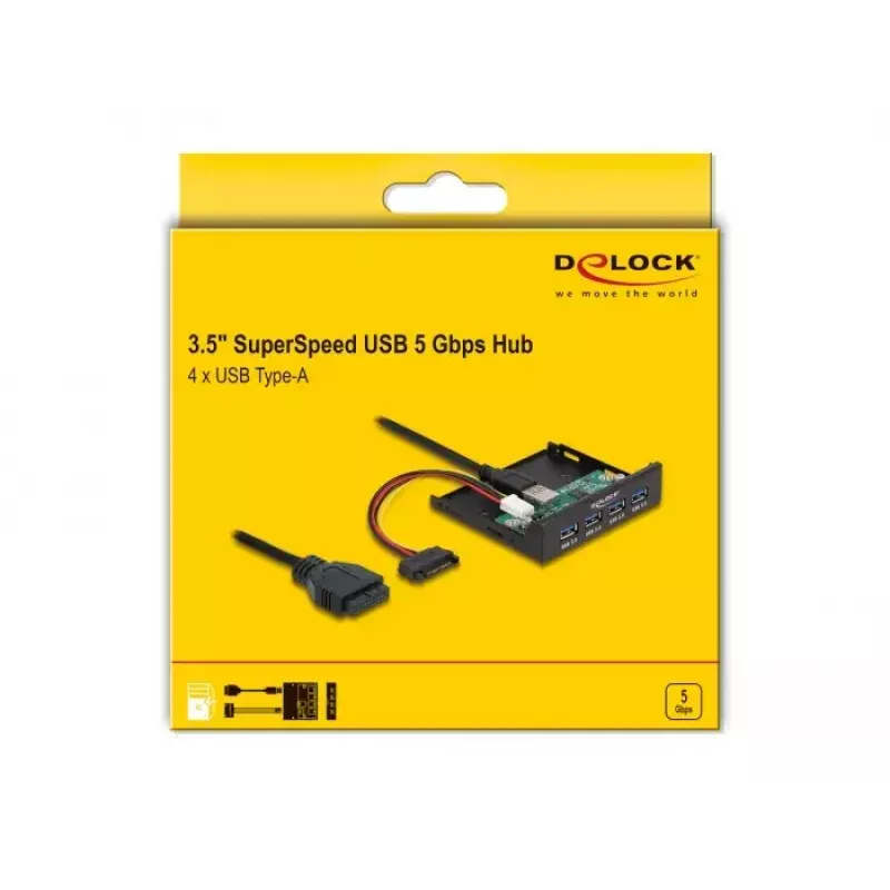 Hub USB 3.2 Gen 1 interno 3,5 pollici DeLOCK 4 porte nero