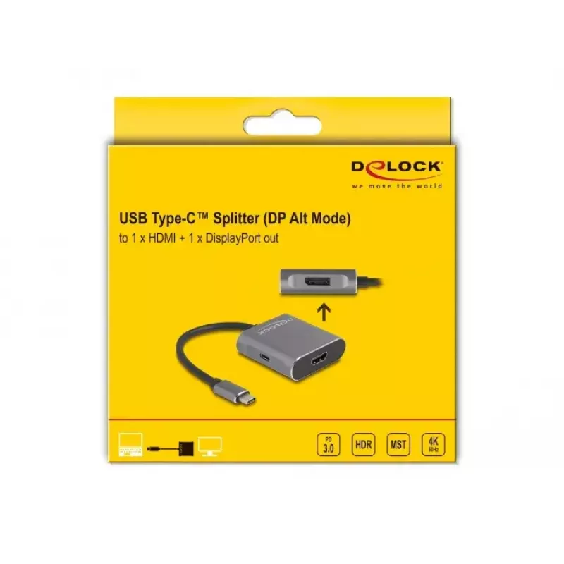 Splitter DeLOCK USB Type-C DP Alt Mode 1x HDMI 1x DisplayPort MST