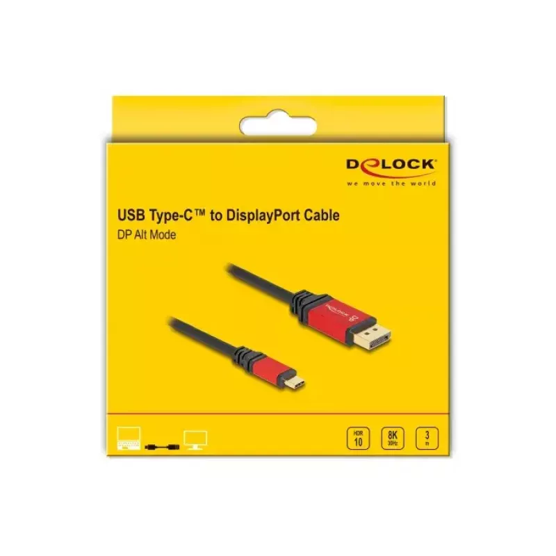 Cavo DeLOCK USB Type-C su DisplayPort 8K 30Hz HDR 3m rosso