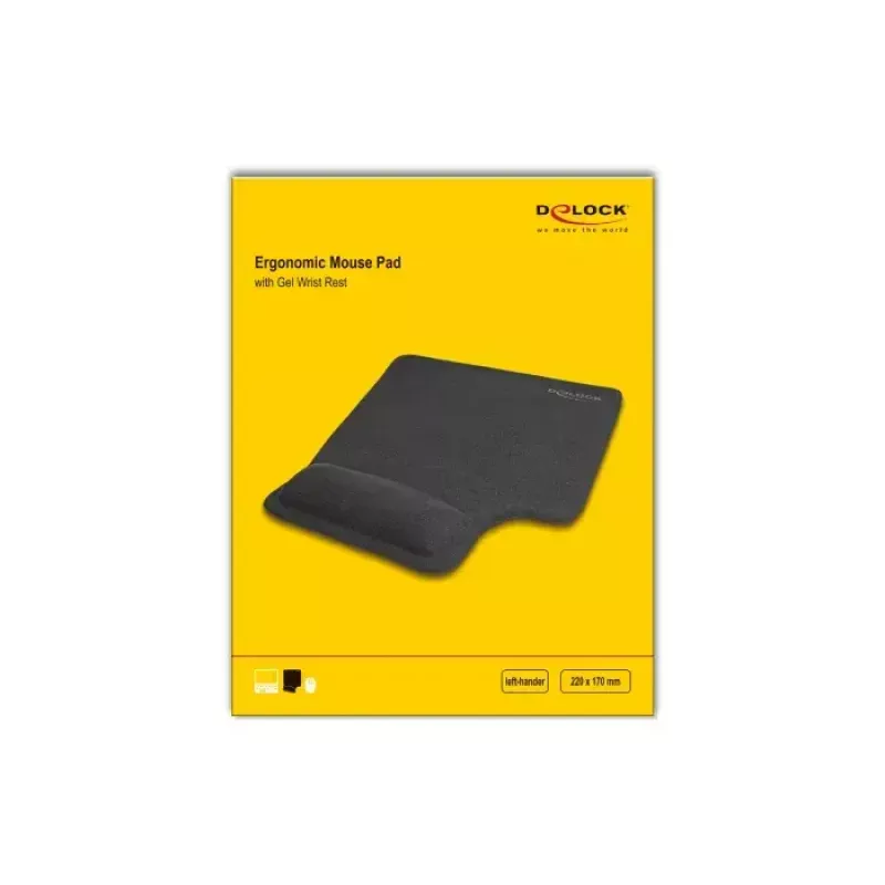 DeLOCK tappetino mouse ergonomico con poggiapolsi in gel per mancini nero