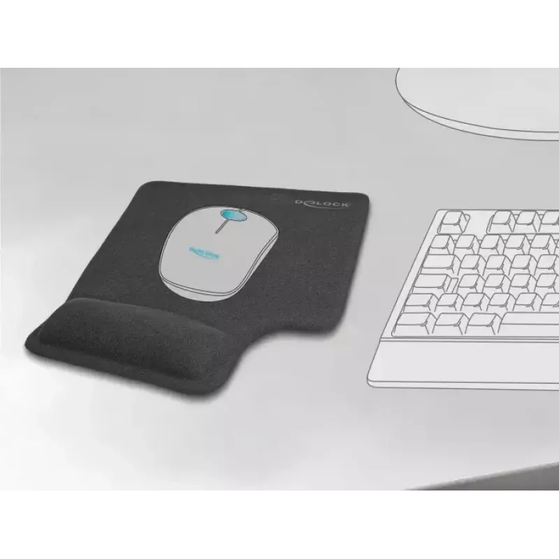 DeLOCK tappetino mouse ergonomico con poggiapolsi in gel per mancini nero