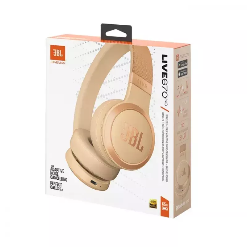 JBL Live 670NC headset wireless ad archetto per chiamate/musica Bluetooth sabbia