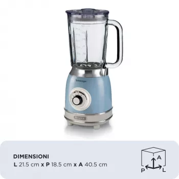 Ariete 583, mixer vintage con caraffa in vetro da 1,5 litri, 4 lame in acciaio inox, 4 velocità + Pulse, 1000 Watt, blu
