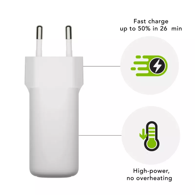 Caricabatterie da parete USB-C 45W d bramante re-charge Pro — per interni, 110–240V, bianco