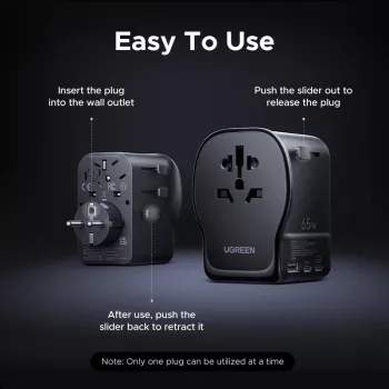 Caricabatterie da interno AC per dispositivi mobili UGREEN 55001 — 2× USB-C, 100–240 V, ricarica rapida, Nero/Grigio