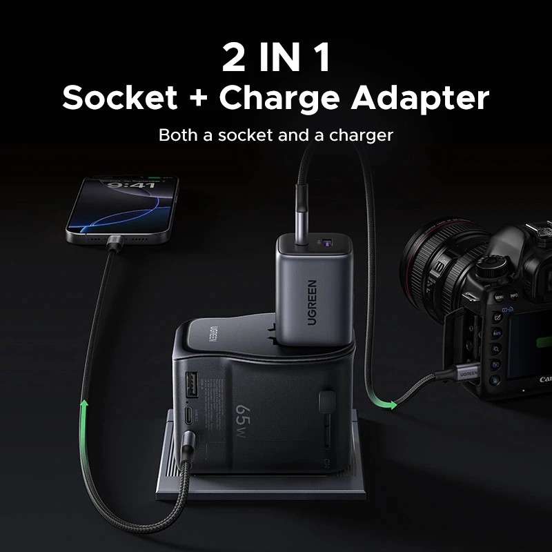 UGREEN S550 adattatore da viaggio universale 65W, 2x USB-C + USB-A, 55001
