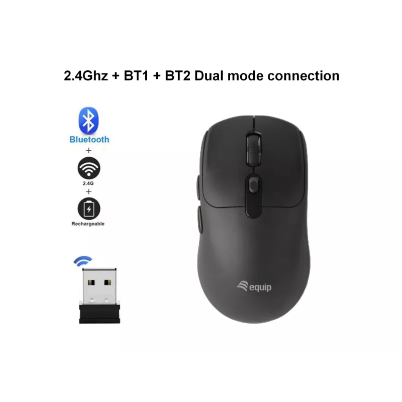 Mouse wireless EQUIP dual mode ambidestro 6 tasti, ottico 1600 DPI, RF + Bluetooth, nero