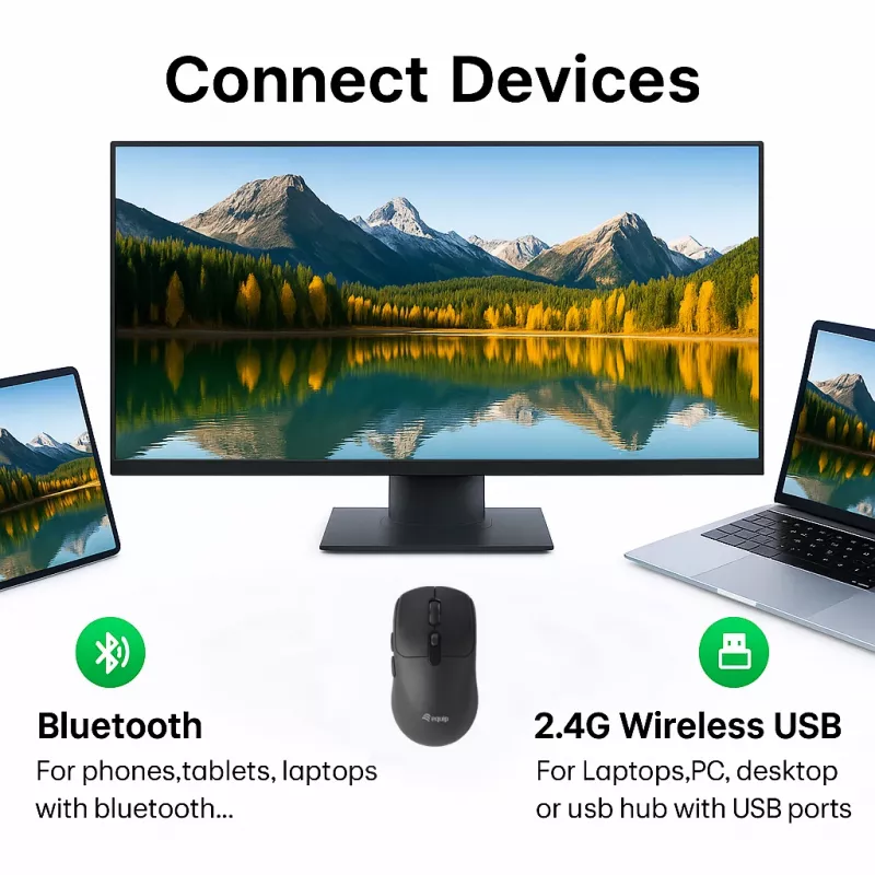 Mouse wireless EQUIP dual mode ambidestro 6 tasti, ottico 1600 DPI, RF + Bluetooth, nero