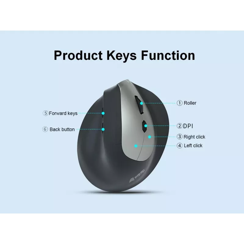 Mouse wireless verticale ergonomico EQUIP per destrimani, 1600 DPI, RF Wireless + Bluetooth, ricaricabile, 6 tasti, nero