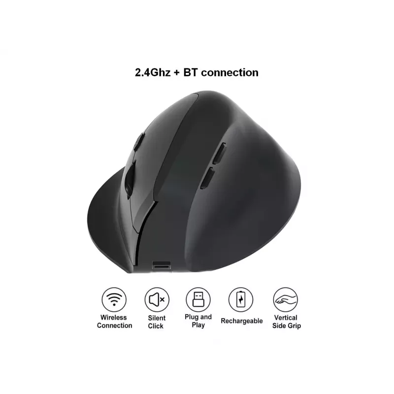 Mouse wireless verticale ergonomico EQUIP per destrimani, 1600 DPI, RF Wireless + Bluetooth, ricaricabile, 6 tasti, nero