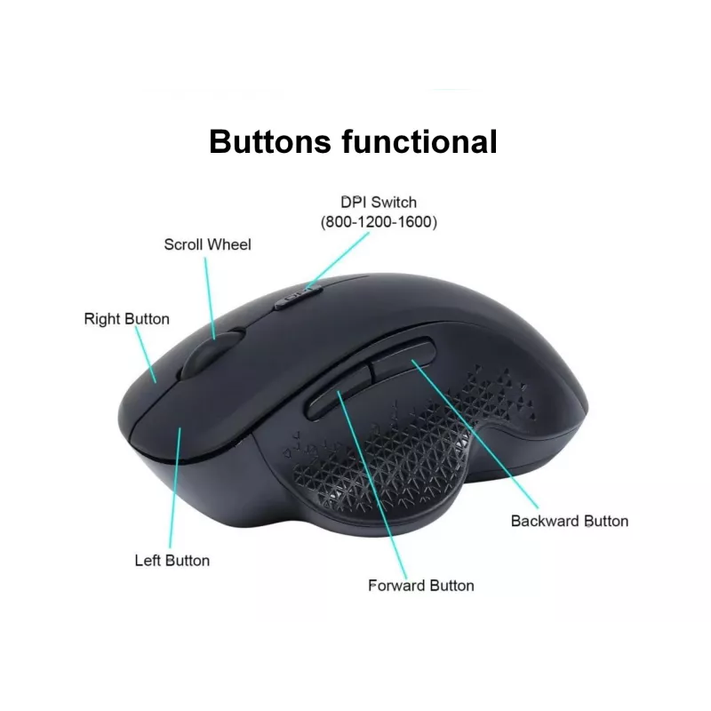 Mouse wireless dual mode ricaricabile EQUIP 6 tasti — per destrimani, ottico 1600 DPI, RF Wireless + Bluetooth, nero