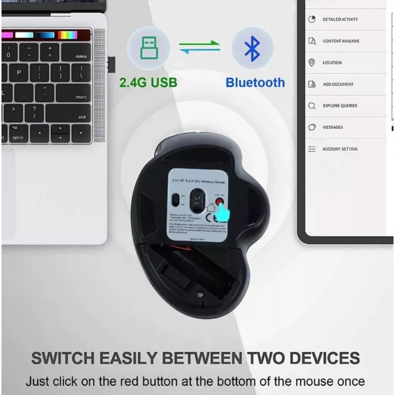 Mouse wireless dual mode ricaricabile EQUIP 6 tasti — per destrimani, ottico 1600 DPI, RF Wireless + Bluetooth, nero