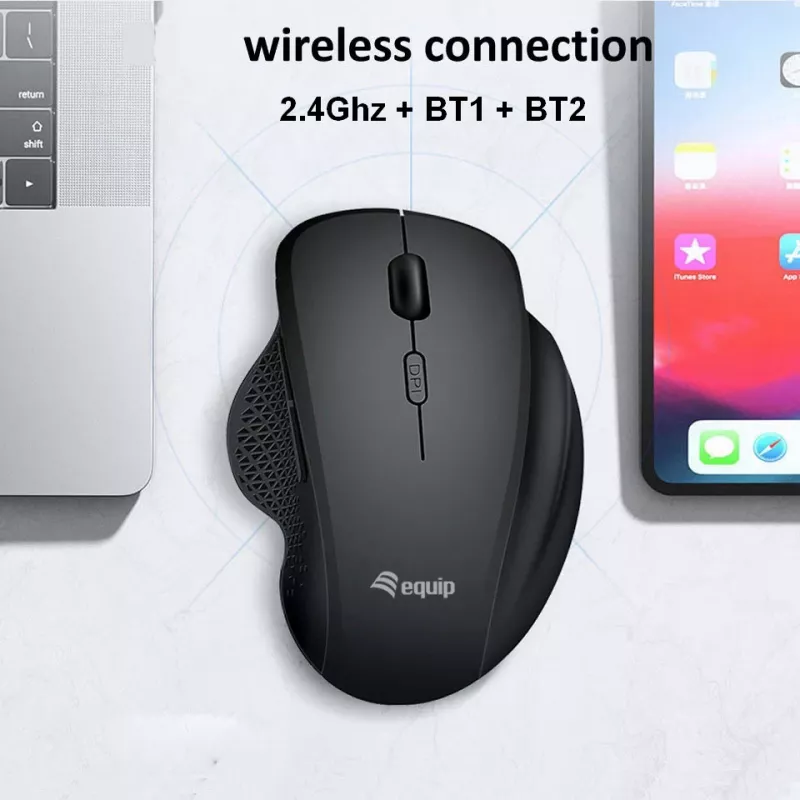 Mouse wireless dual mode ricaricabile EQUIP 6 tasti — per destrimani, ottico 1600 DPI, RF Wireless + Bluetooth, nero