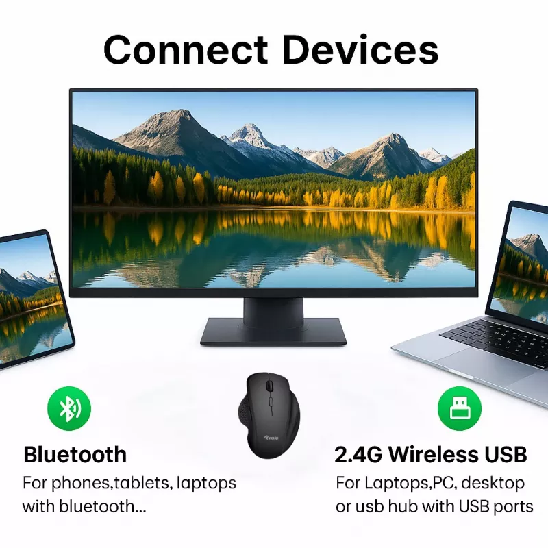 Mouse wireless dual mode ricaricabile EQUIP 6 tasti — per destrimani, ottico 1600 DPI, RF Wireless + Bluetooth, nero