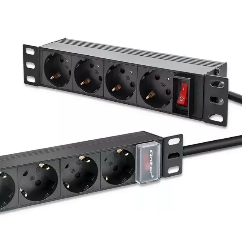 Ciabatta QOLTEC 54603 — montabile a rack 1U, ingresso 16A, 4× prese Schuko